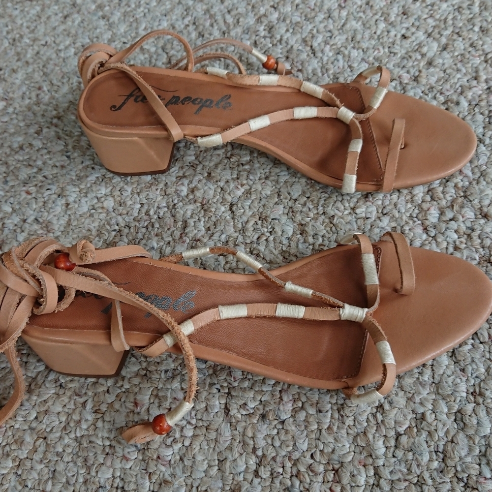 Free People Natural Hermosa Lace Up Sandals SIZE 7.5/38